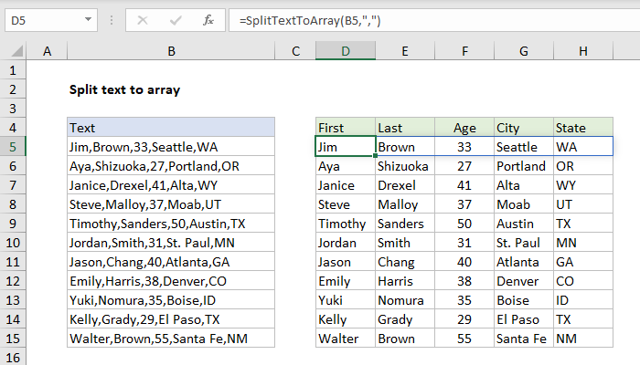 LAMBDA split text to array - Excel formula | Exceljet