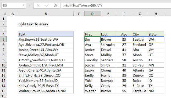 Excel LAMBDA split text to array