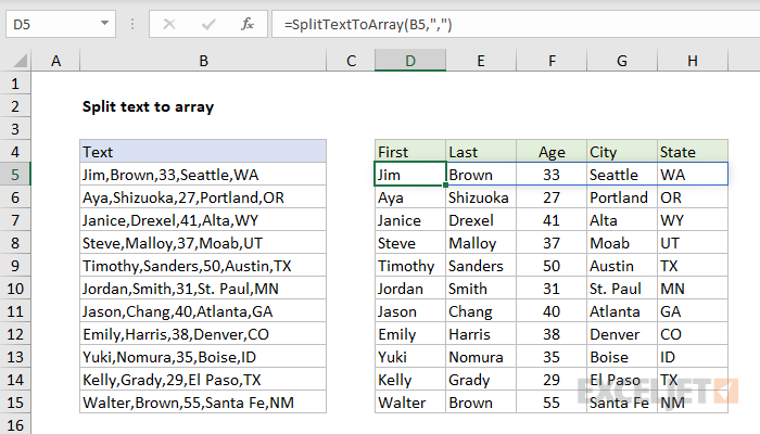 LAMBDA split text to array