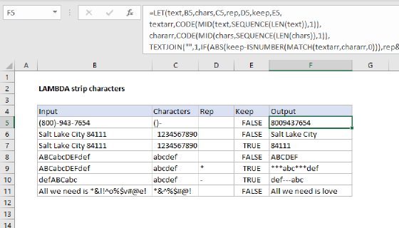 Excel LAMBDA strip characters
