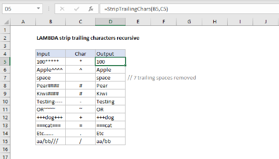 Excel LAMBDA strip trailing characters recursive