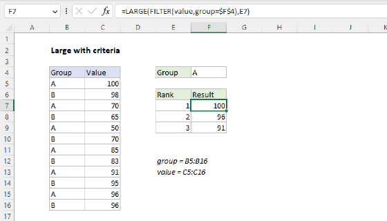 Excel Large with criteria