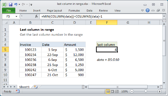 Excel Last column number in range