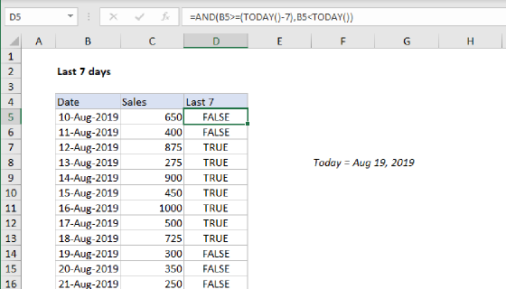 Excel Last n days