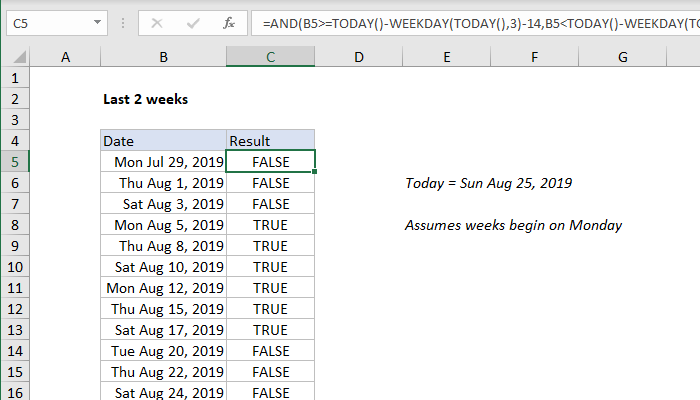 Last n weeks - Excel formula | Exceljet