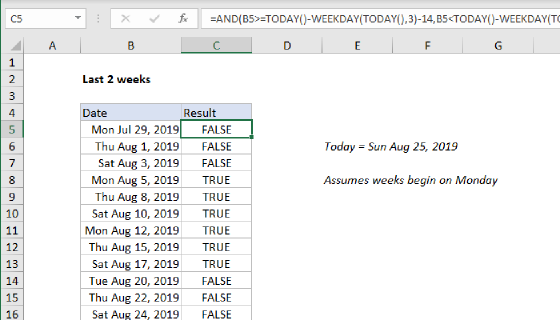 Excel Last n weeks
