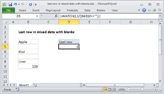 Excel Last row in mixed data with blanks
