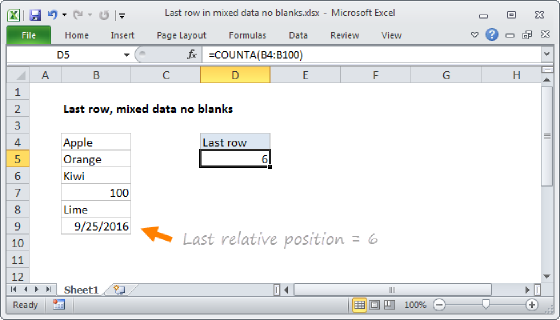 Excel Last row in mixed data with no blanks