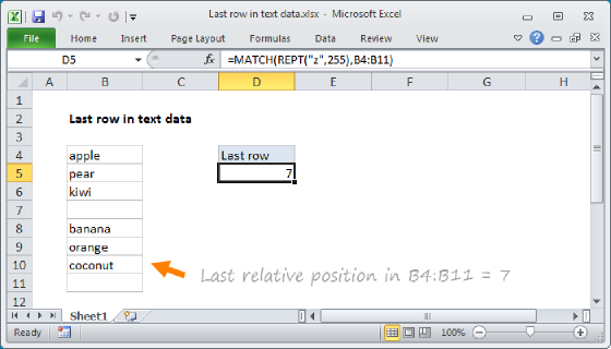 Excel Last row in text data