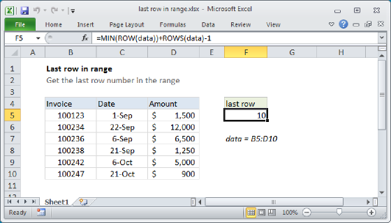 Excel Last row number in range