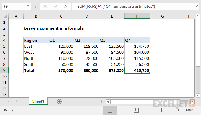 Leave a comment in a formula