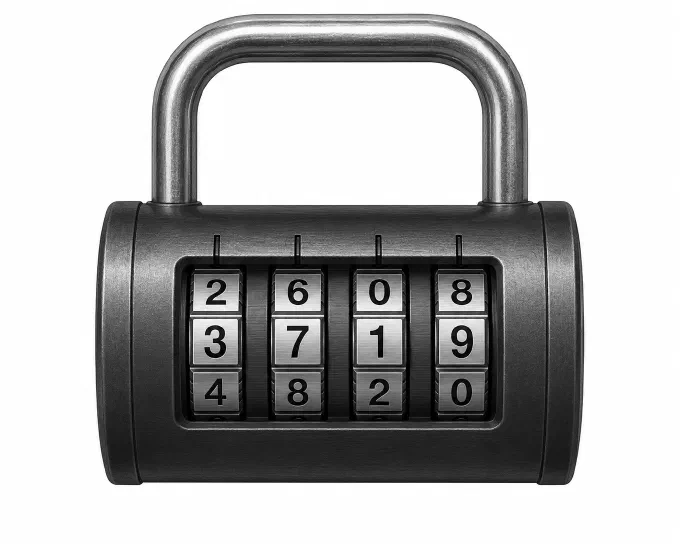 A four-digit combination padlock