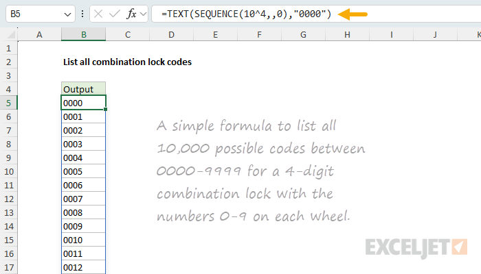 List all combination lock codes