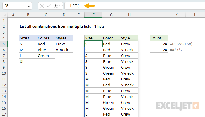 List all combinations from multiple lists