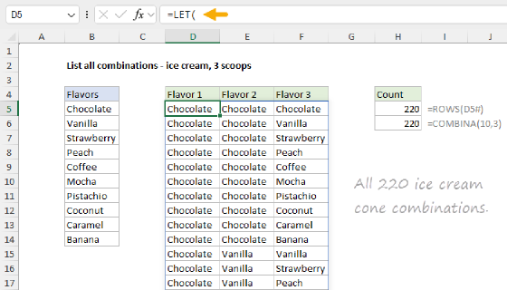 Excel List all combinations