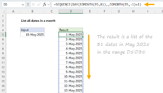 Excel List all dates in a month