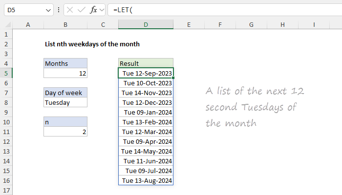 List nth weekdays of the month