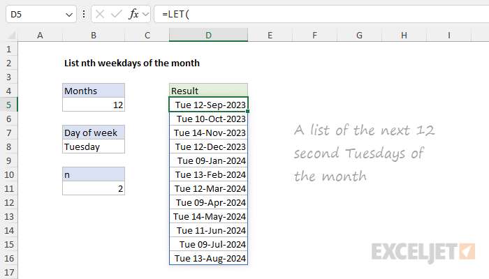 List nth weekdays of the month