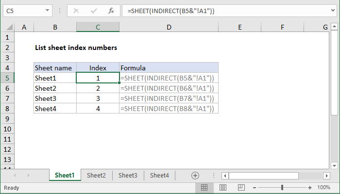 List sheet index numbers - Excel formula | Exceljet