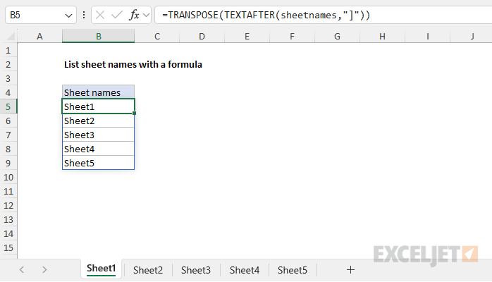List sheet names with formula