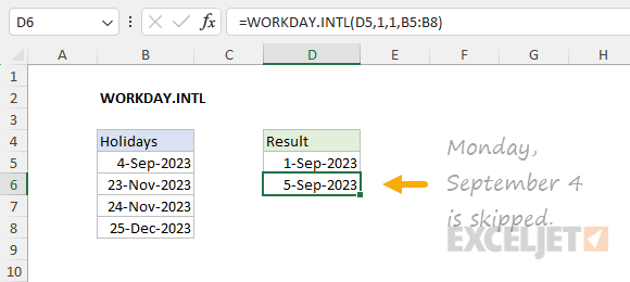 Basic operation of WORKDAY.INTL function