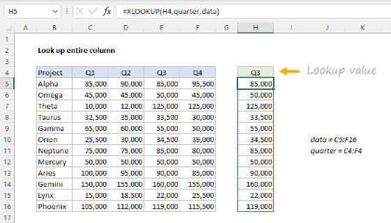 Excel Look up entire column