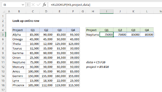 Excel Look up entire row