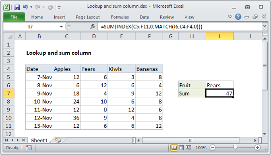 Excel Lookup and sum column