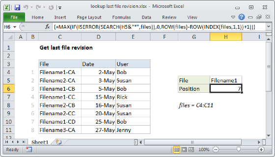 Excel Lookup last file revision