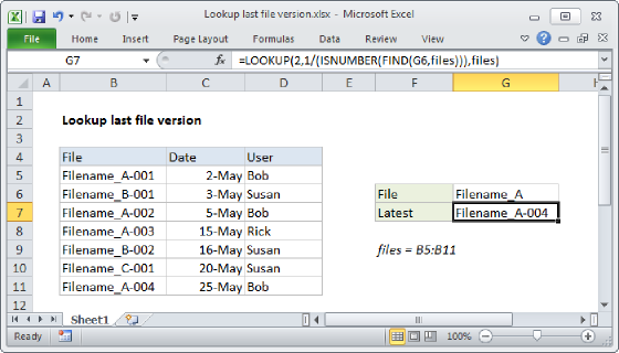 Excel Lookup last file version