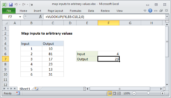 Excel Map inputs to arbitrary values