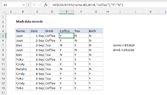 Excel Mark rows with logical tests