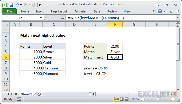Match next highest value