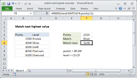 Excel Match next highest value
