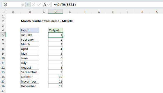 Excel Month number from name