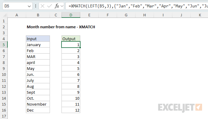 XMATCH with a list of month names