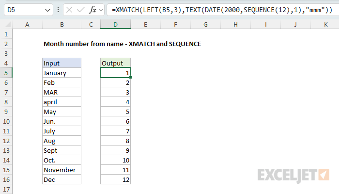 XMATCH with generated month names