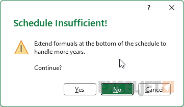 Warning when the term exceeds the current schedule