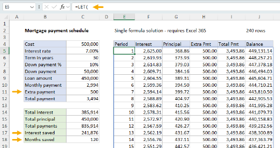 Excel Mortgage payment schedule