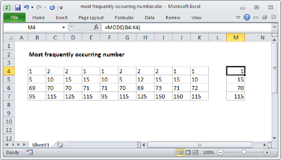Excel Most frequently occurring number