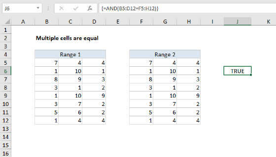 Excel Multiple cells are equal