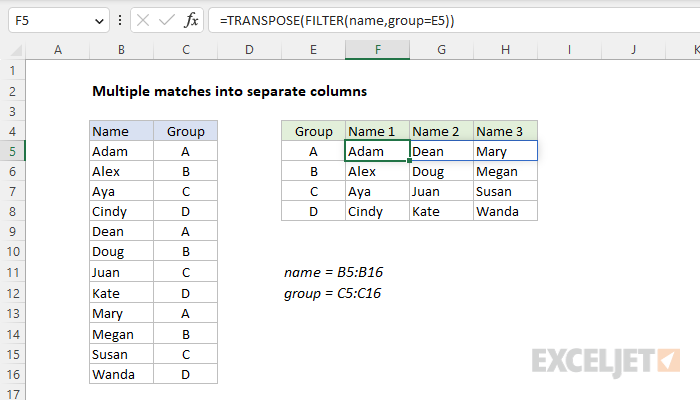 Multiple matches into separate columns
