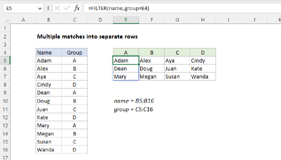 Excel Multiple matches into separate rows
