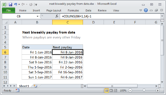 Excel Next biweekly payday from date