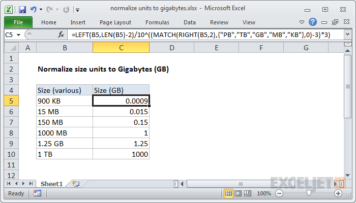 Normalize size units to Gigabytes