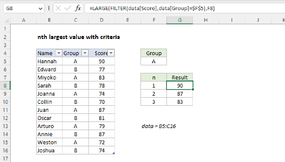 Excel nth largest value with criteria