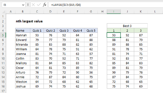 Excel nth largest value