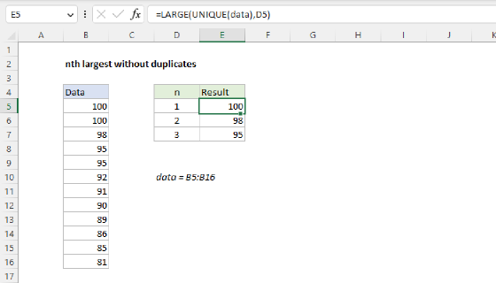 Excel nth largest without duplicates