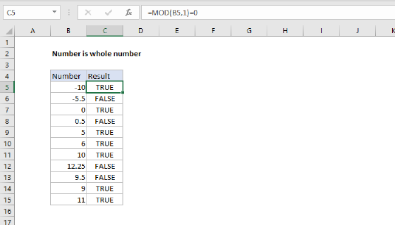 Excel Number is whole number
