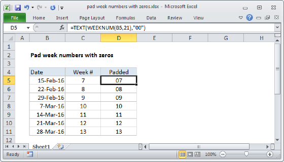 Excel Pad week numbers with zeros